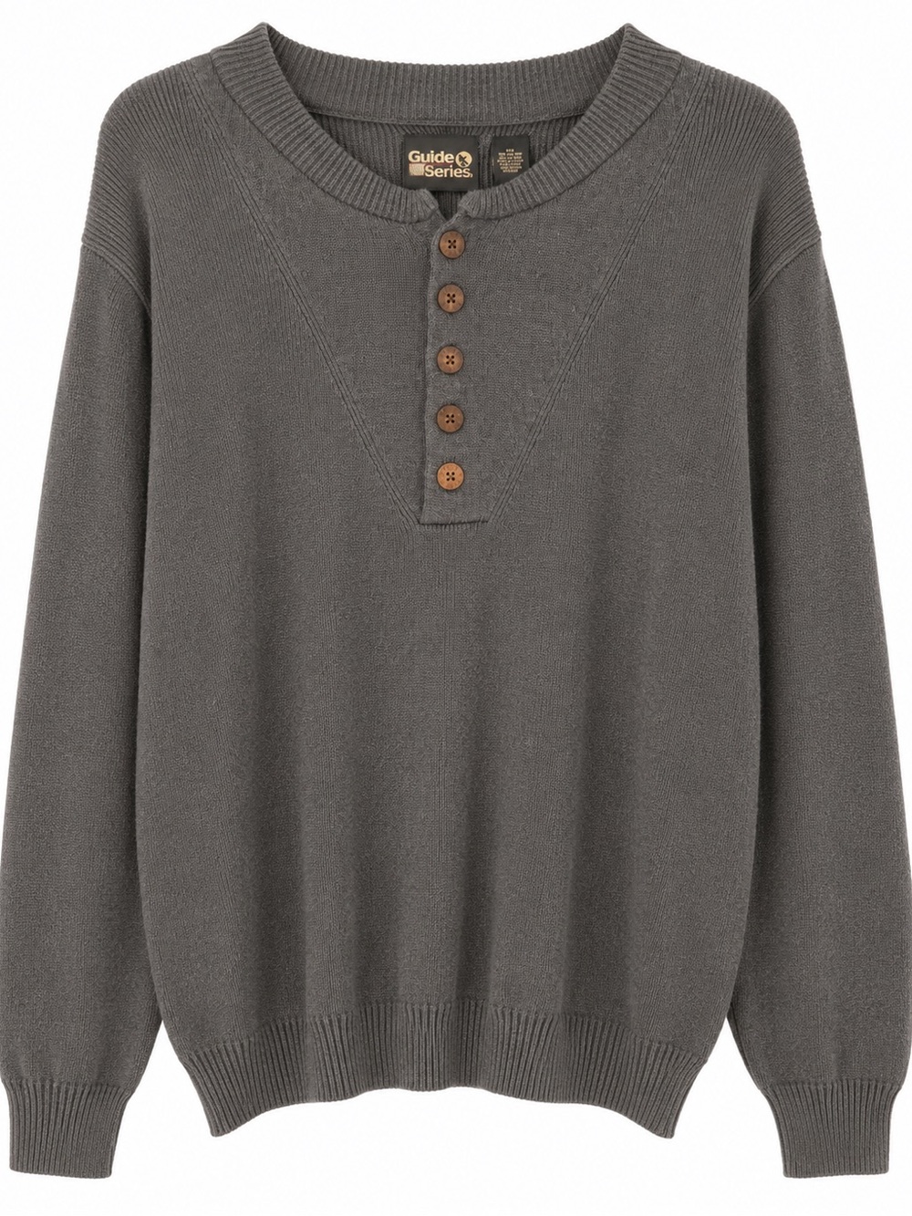 Guide Series Men's Charcoal Crewneck Henley Sweater